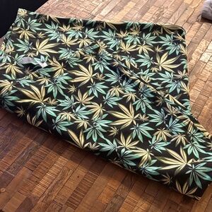 Black and Green Leaf Pattern Fabric Throw blanket.
